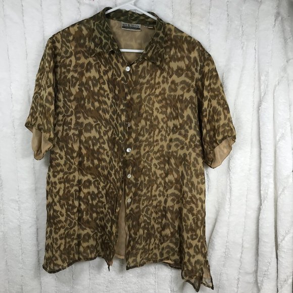 Silk Icon XL Women 100% Silk Leopard Print short sleeves - Picture 1 of 9